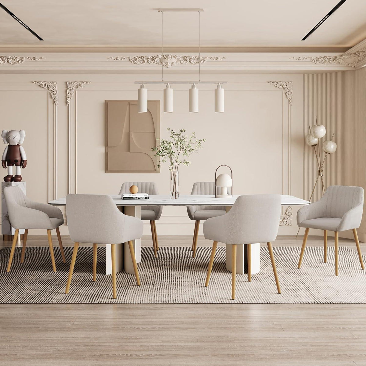 Esszimmerstuhl Set 4er Beige mit Armlehnen & Holzbeinen