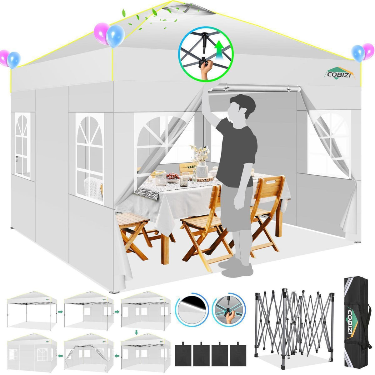 3x3m Faltpavillon mit Seitenwänden – Wasserdicht & Stabil