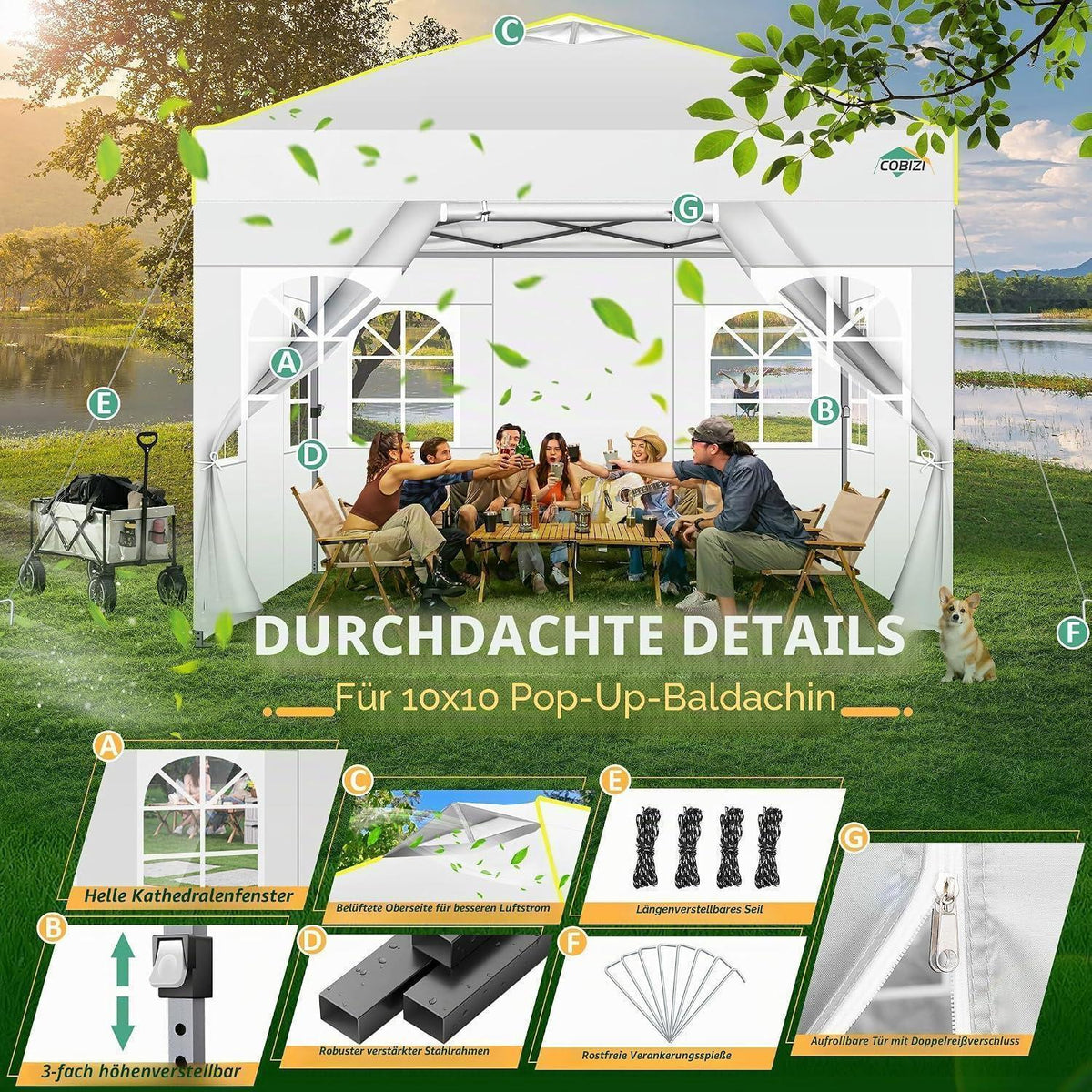 3x3m Faltpavillon mit Seitenwänden – Wasserdicht & Stabil
