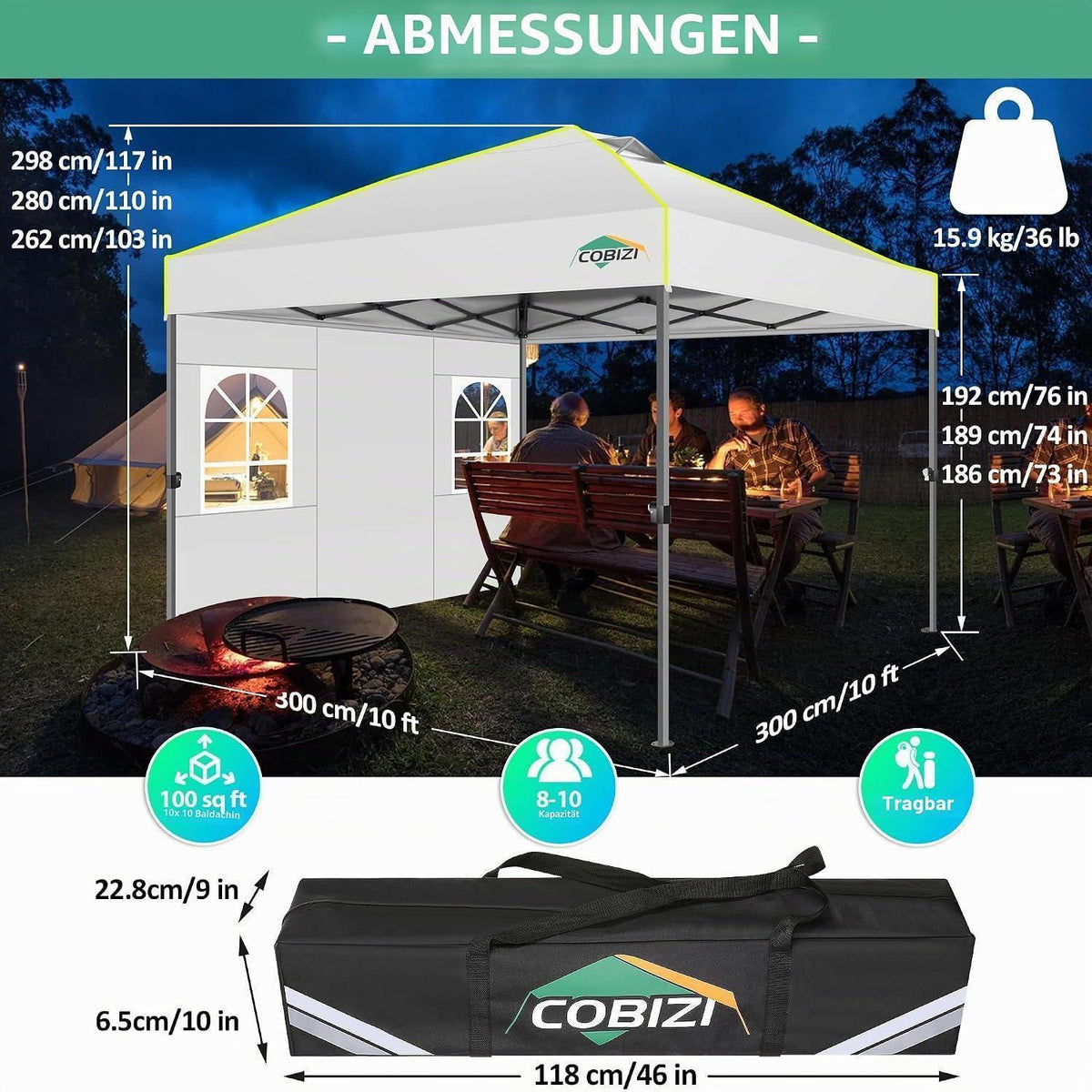 3x3m Faltpavillon mit Seitenwänden – Wasserdicht & Stabil