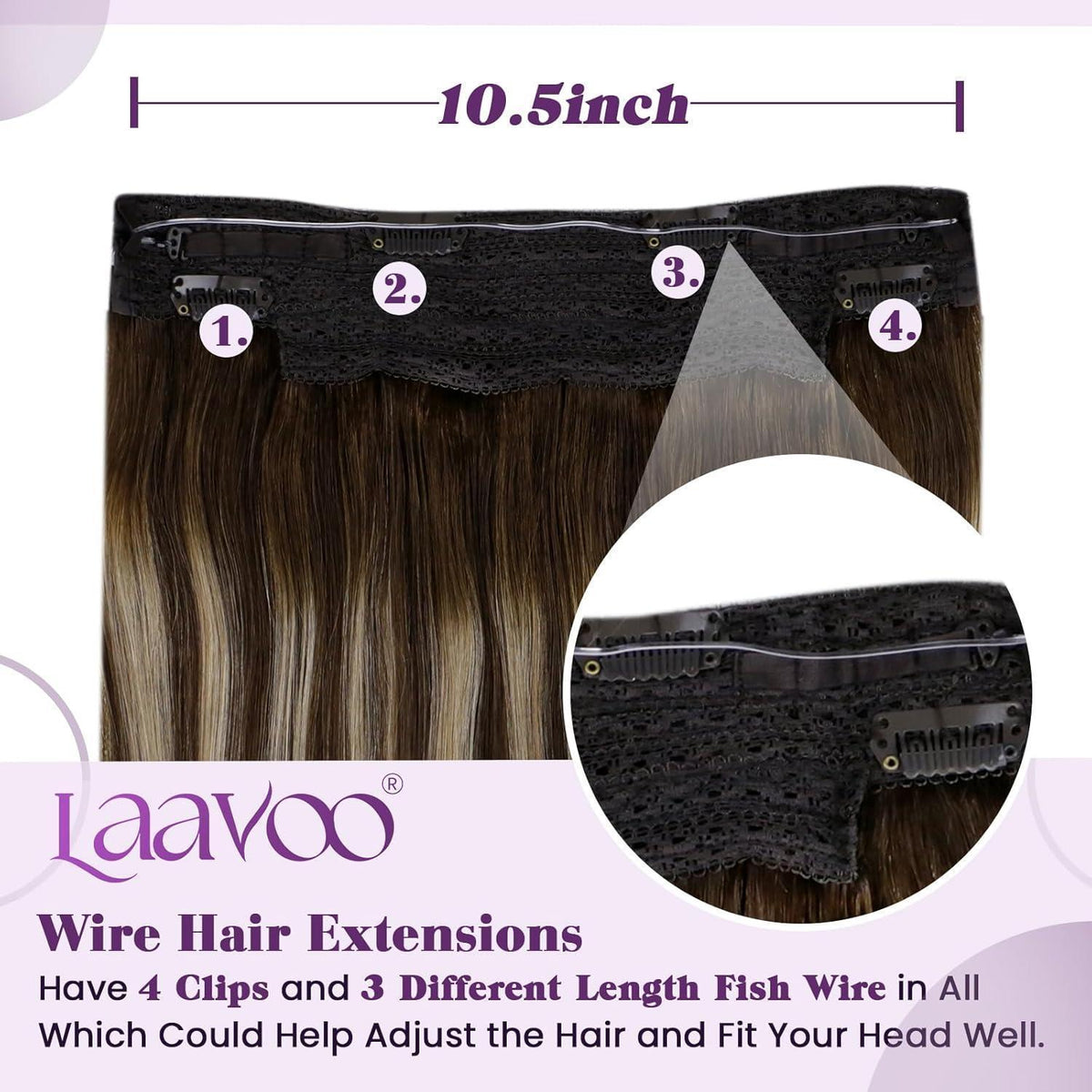 Echthaar-Draht Extensions Braun Ombre Aschblond 35cm