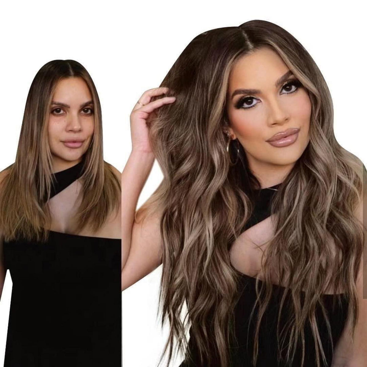Echthaar-Draht Extensions Braun Ombre Aschblond 35cm