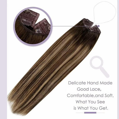 Echthaar-Draht Extensions Braun Ombre Aschblond 35cm