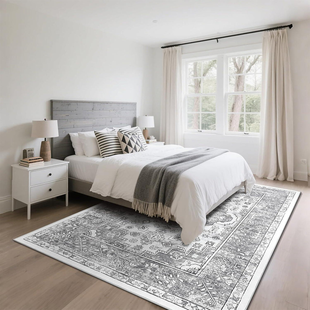 Boho Teppich 160x230cm Grau, rutschfest & waschbar