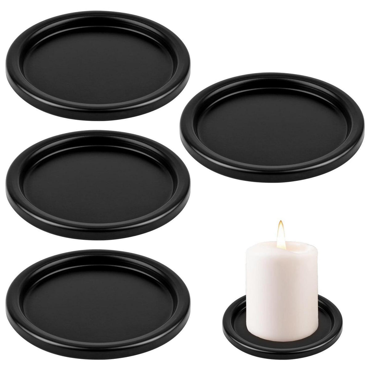 4er Set Kerzenteller Metall 10cm rund schwarz