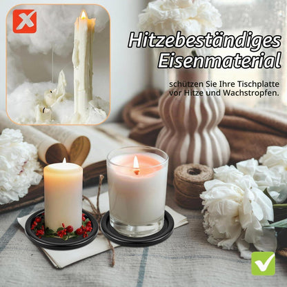 4er Set Kerzenteller Metall 10cm rund schwarz