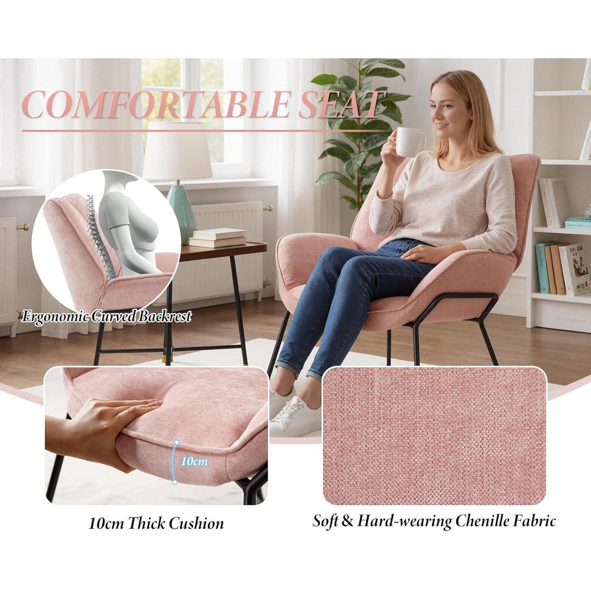 Chenille Longuesessel Rosa – Modern & Bequem für Wohnzimmer