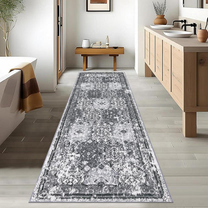 Läufer Teppich 80x300cm Boho Vintage Rutschfest Grau
