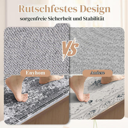 Läufer Teppich 80x300cm Boho Vintage Rutschfest Grau