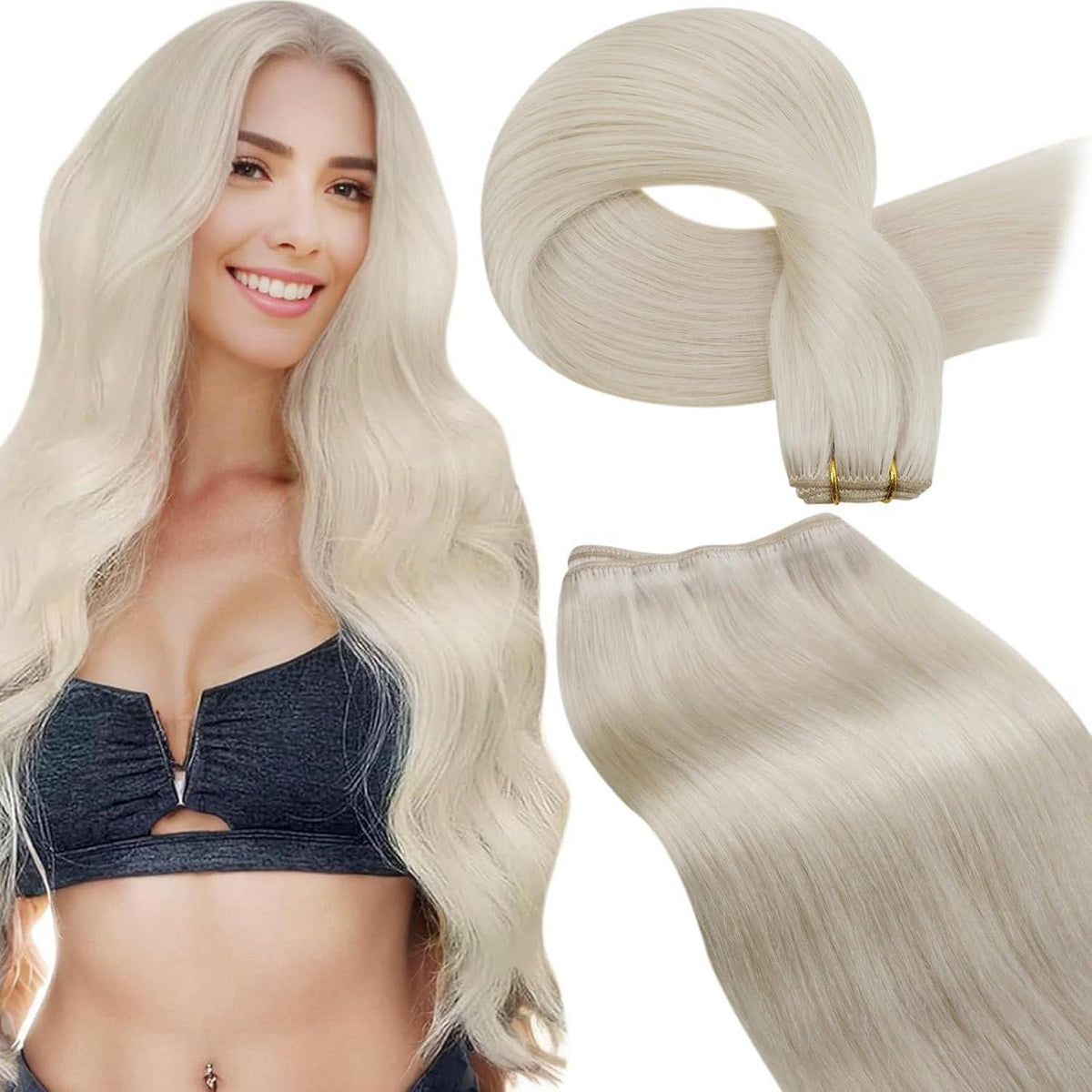 Echthaar Tressen Weißblond 60cm - Remy Haartressen zum Einnähen