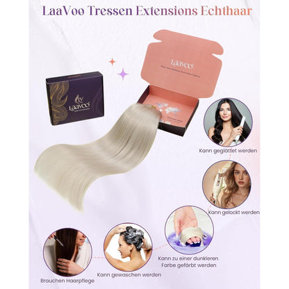 Echthaar Tressen Weißblond 60cm - Remy Haartressen zum Einnähen