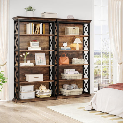 6-stöckiges Bücherregal Holz mit Metallrahmen – Industrie-Design Braun