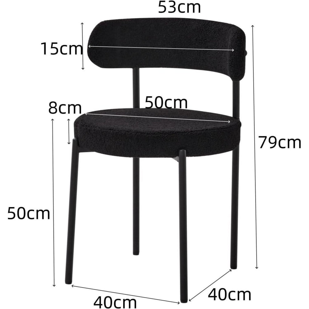 6er Set Esszimmerstühle Teddy-Samt Schwarz Modern