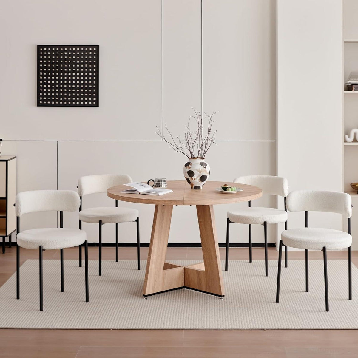 6 Esszimmerstühle Teddy-Samt Weiß – Modern & Komfortabel