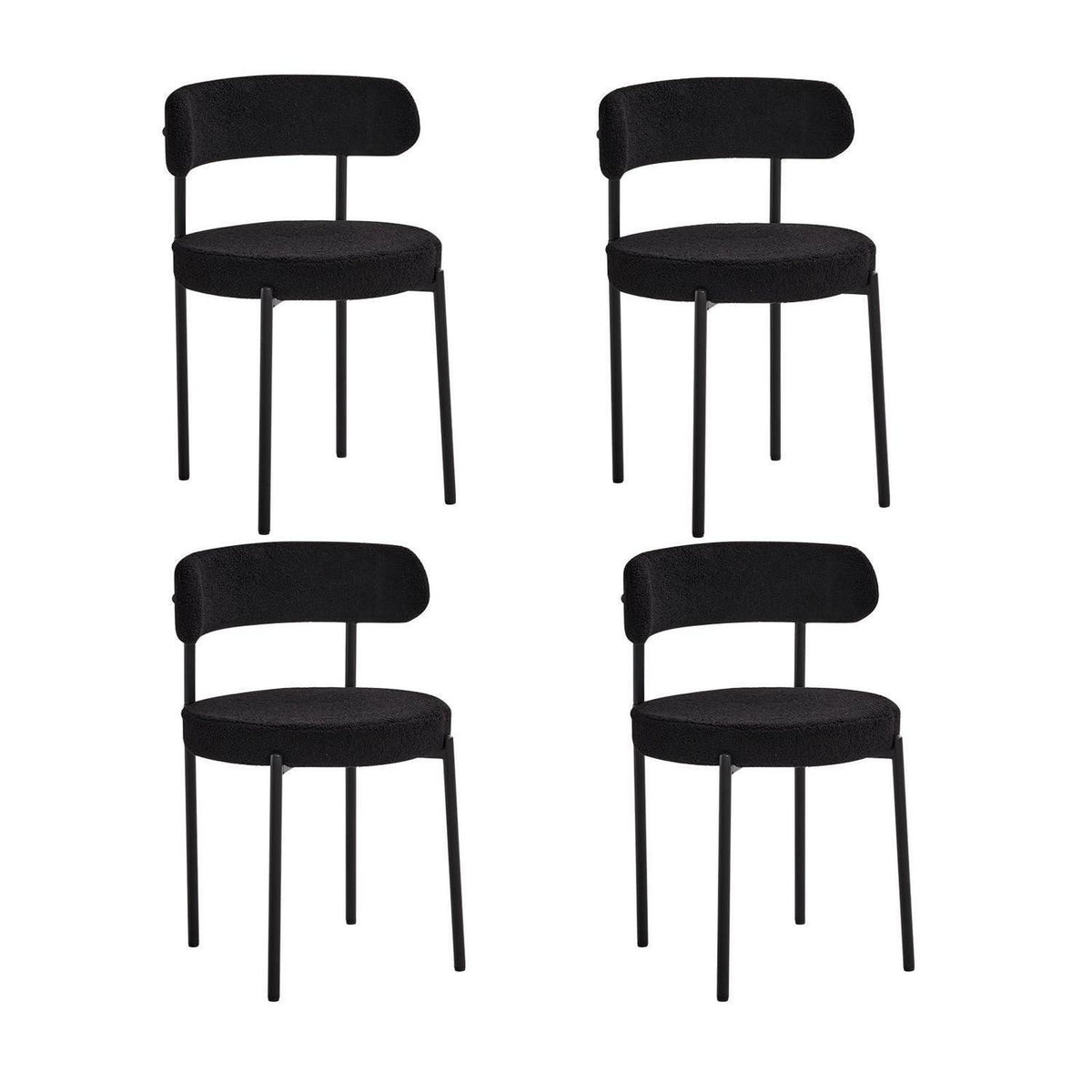 4er Set Esszimmerstühle Teddy-Samt Schwarz Modern