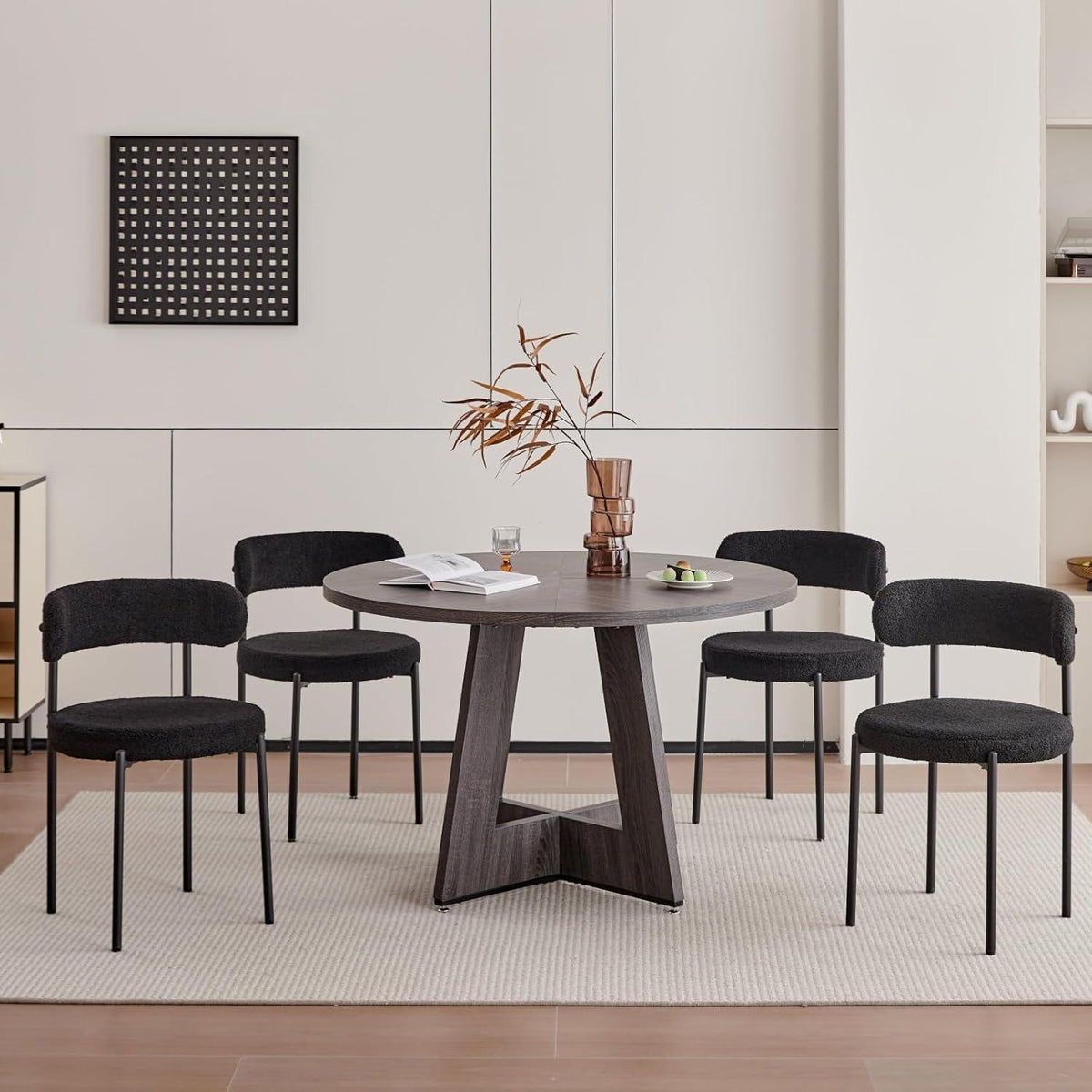 4er Set Esszimmerstühle Teddy-Samt Schwarz Modern