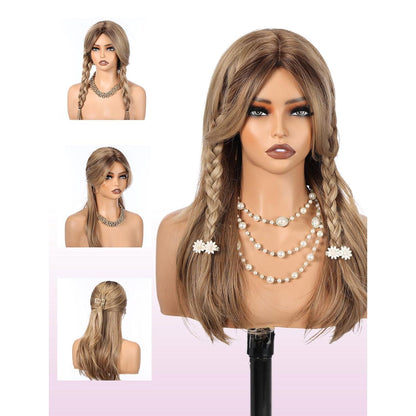 Lange Ombre Blonde Perücke mit Fransen – Synthetisch & Hitzebeständig