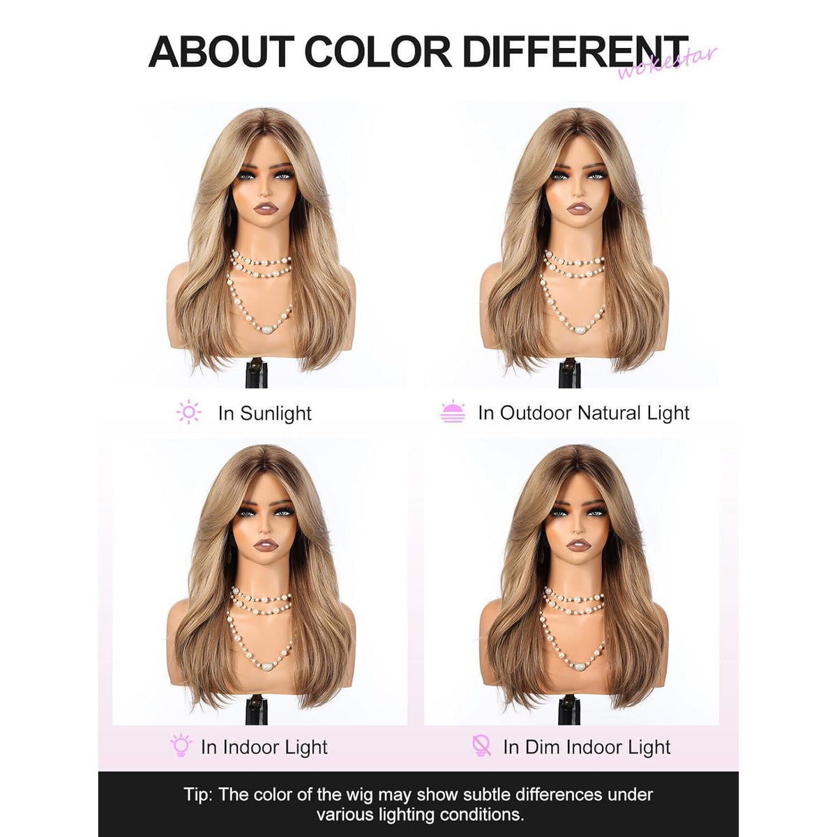 Lange Ombre Blonde Perücke mit Fransen – Synthetisch & Hitzebeständig