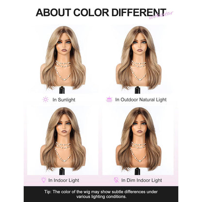 Lange Ombre Blonde Perücke mit Fransen – Synthetisch & Hitzebeständig