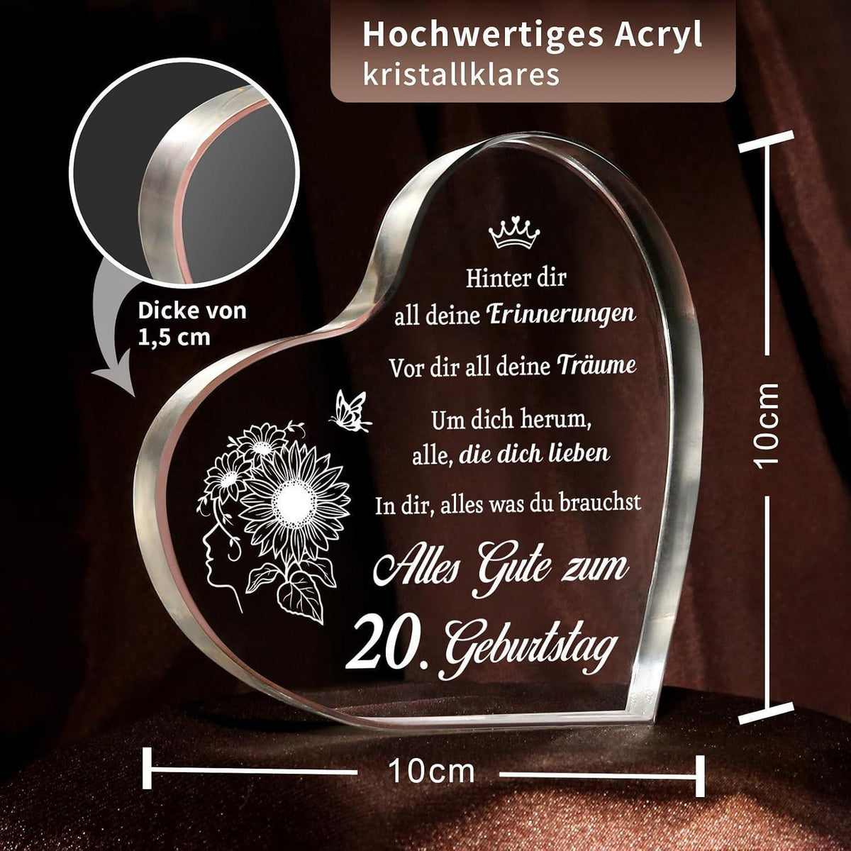 Acryl Herz Tischdeko 20. Geburtstag - Geschenk für Frau