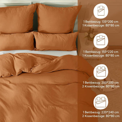 Doppelmuslin Bettwäsche Set 135x200 cm Caramel 4-teilig