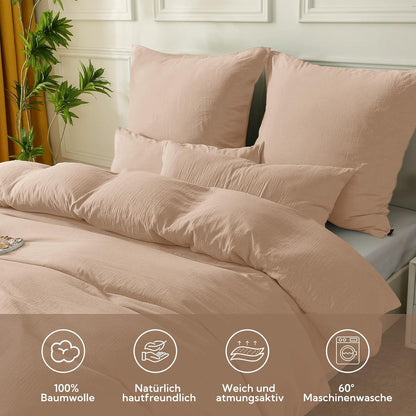 Bettwäsche-Set Baumwolle Doppel-Musselin Apricot Brown 220x240 cm