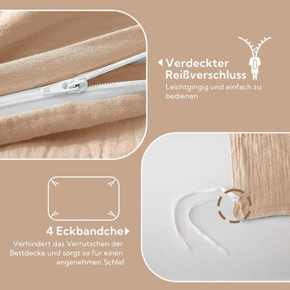 Bettwäsche-Set Baumwolle Doppel-Musselin Apricot Brown 220x240 cm