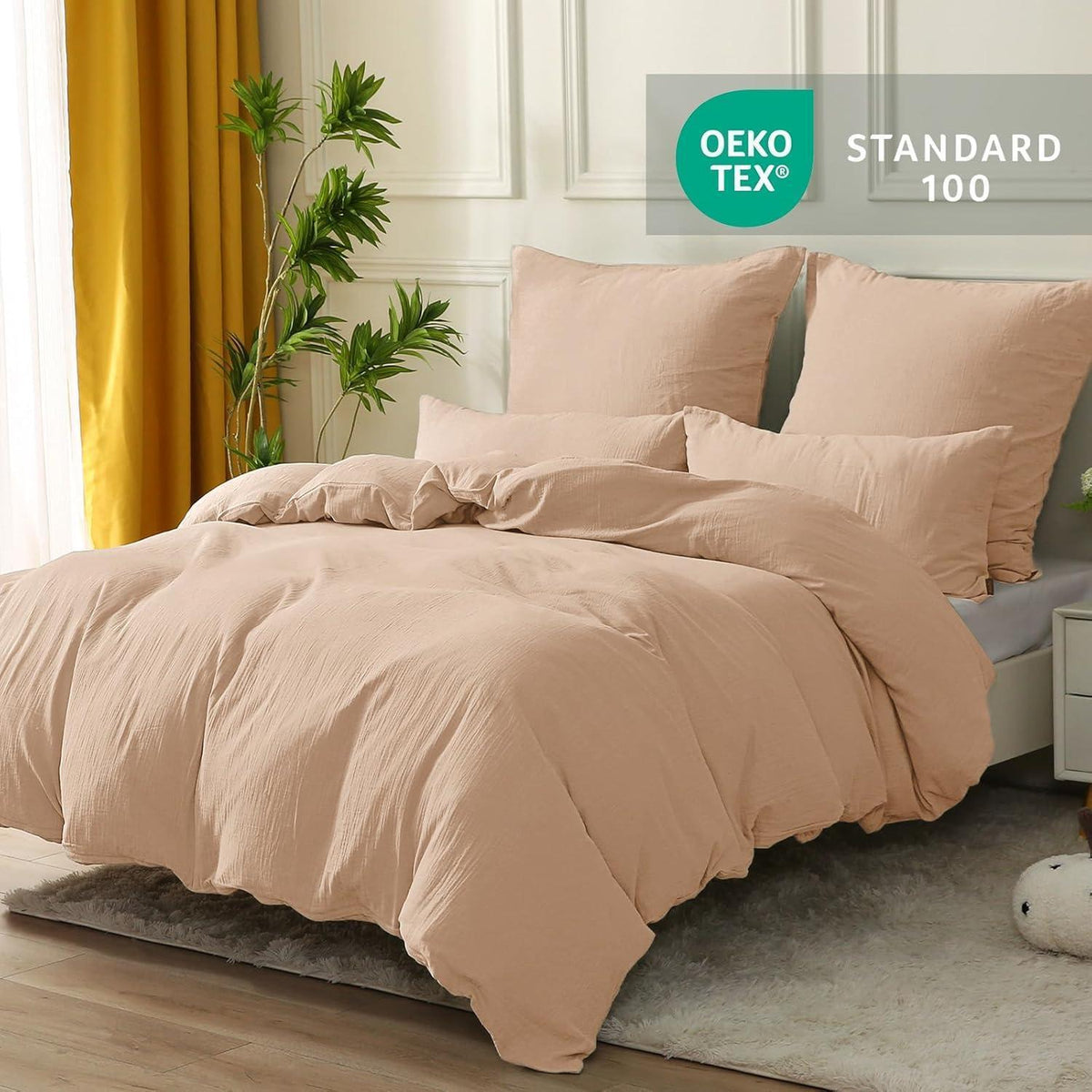 Bettwäsche-Set Baumwolle Doppel-Musselin Apricot Brown 220x240 cm