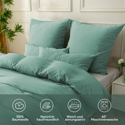 Bettwäsche-Set Baumwolle Doppeltes Musselin Beangreen 220x240 cm