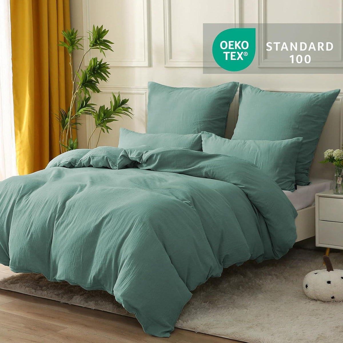 Bettwäsche-Set Baumwolle Doppeltes Musselin Beangreen 220x240 cm