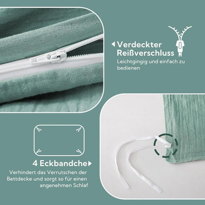 Bettwäsche-Set Baumwolle Doppeltes Musselin 135x200 cm Beangreen