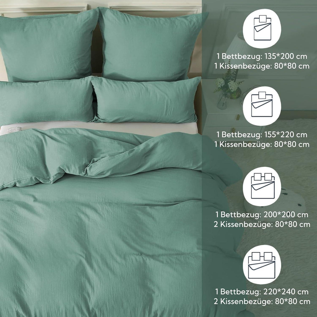 Bettwäsche-Set Baumwolle Doppeltes Musselin 135x200 cm Beangreen