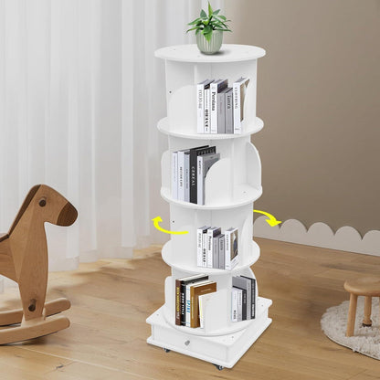 Drehbares Bücherregal Walnuss 4 Etagen mit Rädern