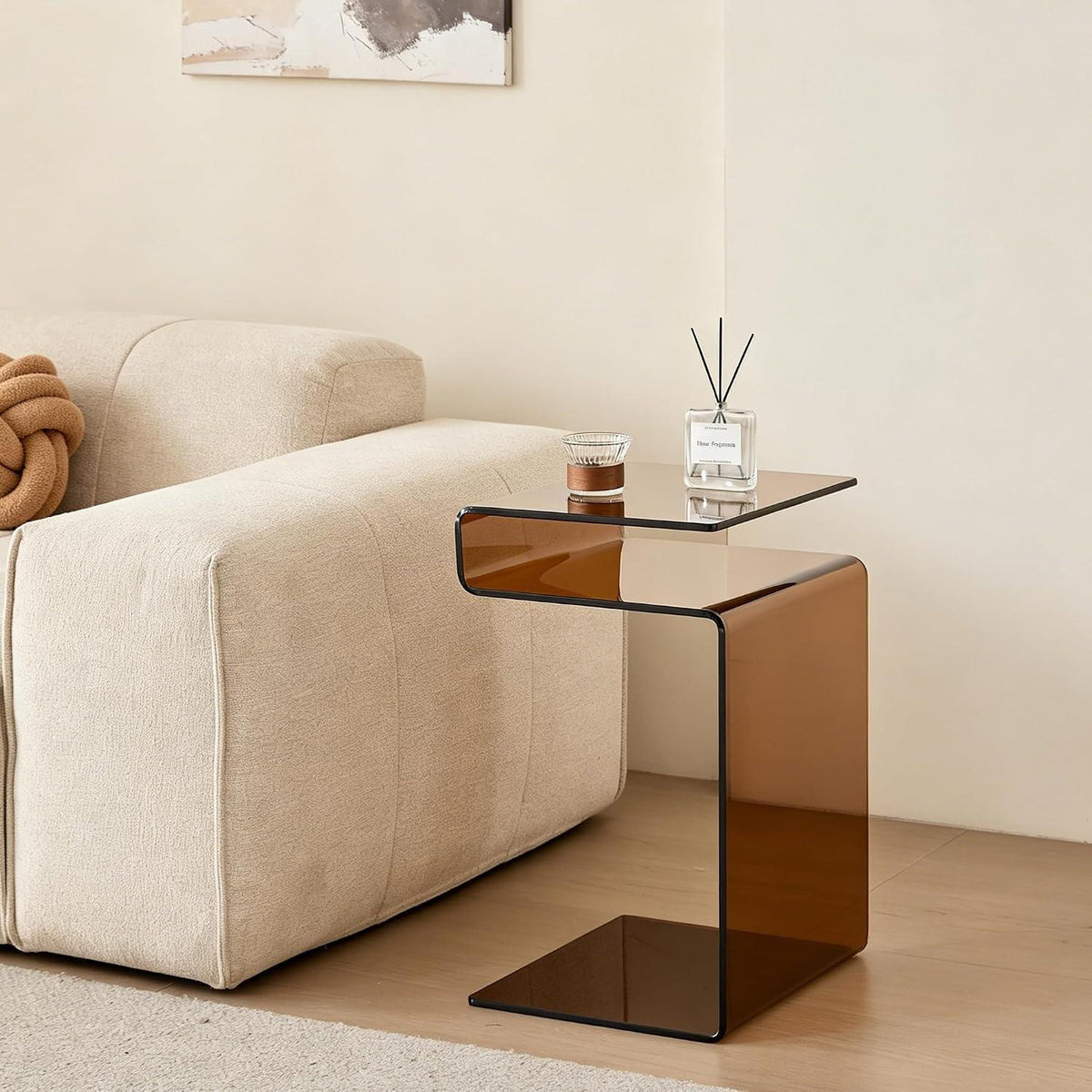 Glas Beistelltisch S-Form Braun – Nachttisch Wohnzimmer Schlafzimmer