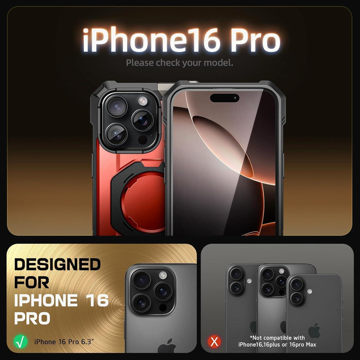 iPhone 16 Pro Hülle mit Ständer, MagSafe, Rot