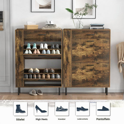 Schuhschrank Braun mit 2 Klappen & 1 Schublade – Platz für 12-16 Paar