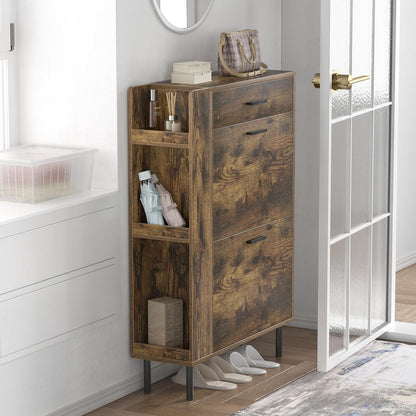 Schuhschrank Braun mit 2 Klappen & 1 Schublade – Platz für 12-16 Paar