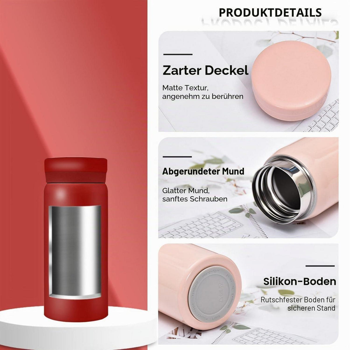 Edelstahl Thermosflasche 200ml Rot – Vakuumisoliert & BPA Frei