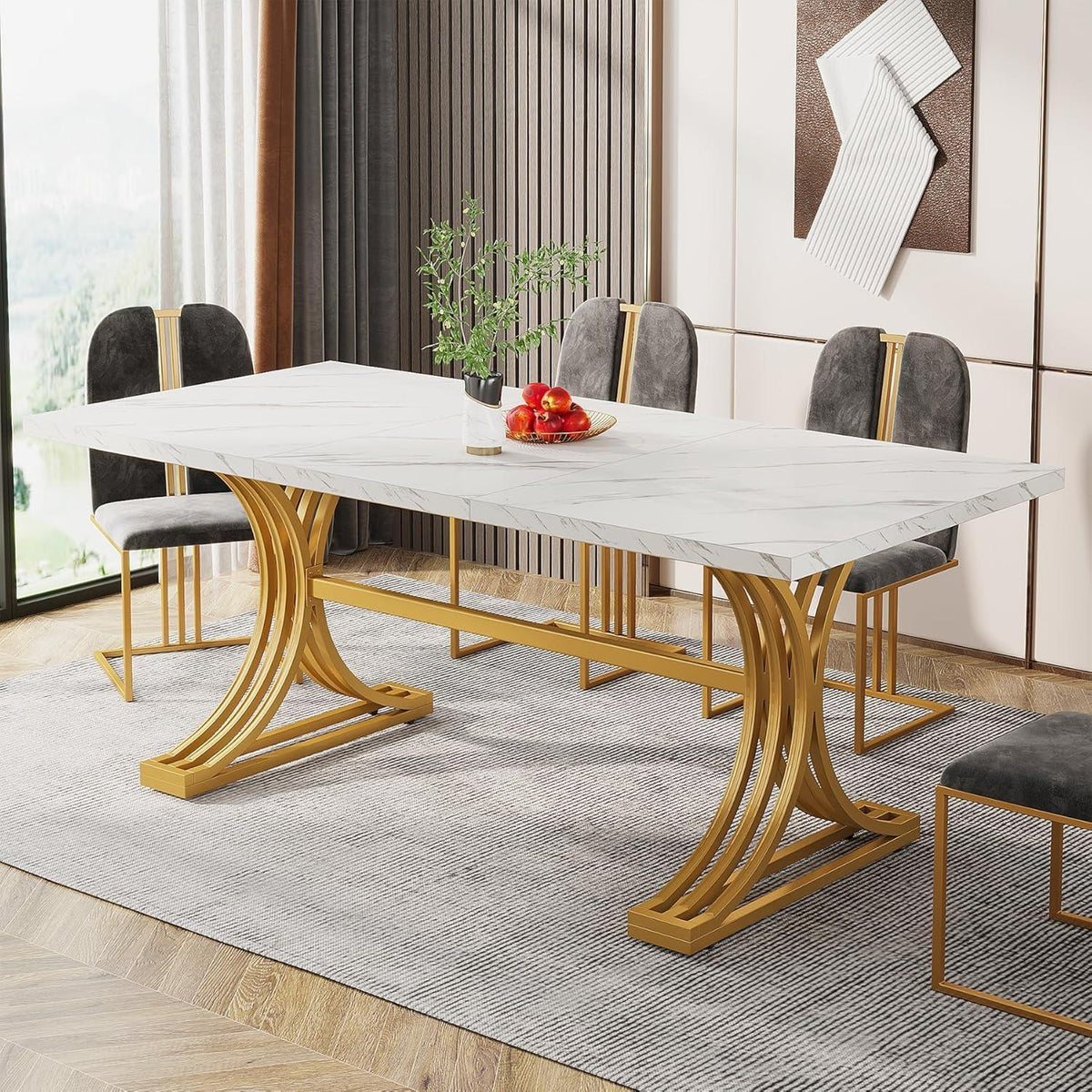 Moderner Esstisch weiß & gold für 4-6 Personen