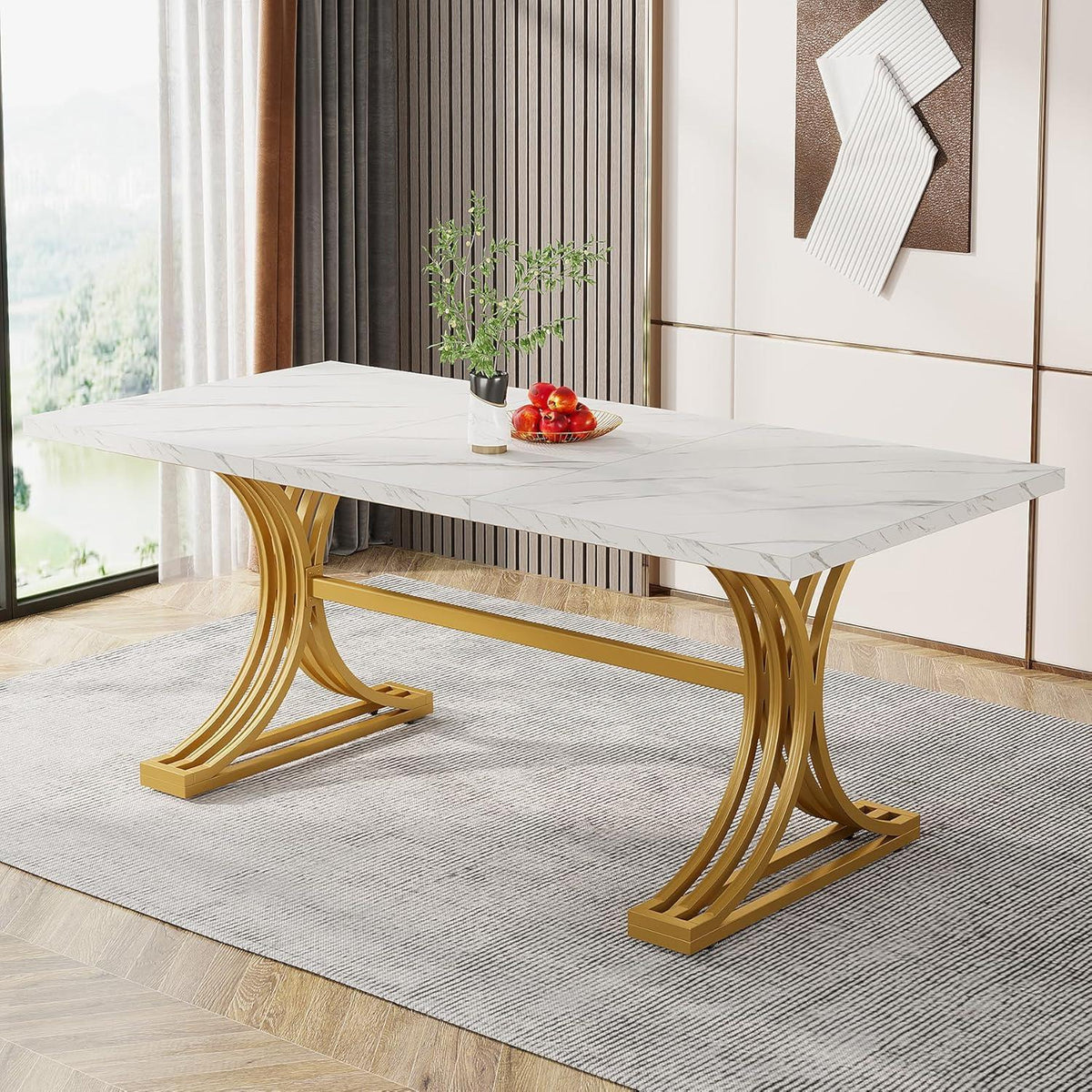 Moderner Esstisch weiß & gold für 4-6 Personen