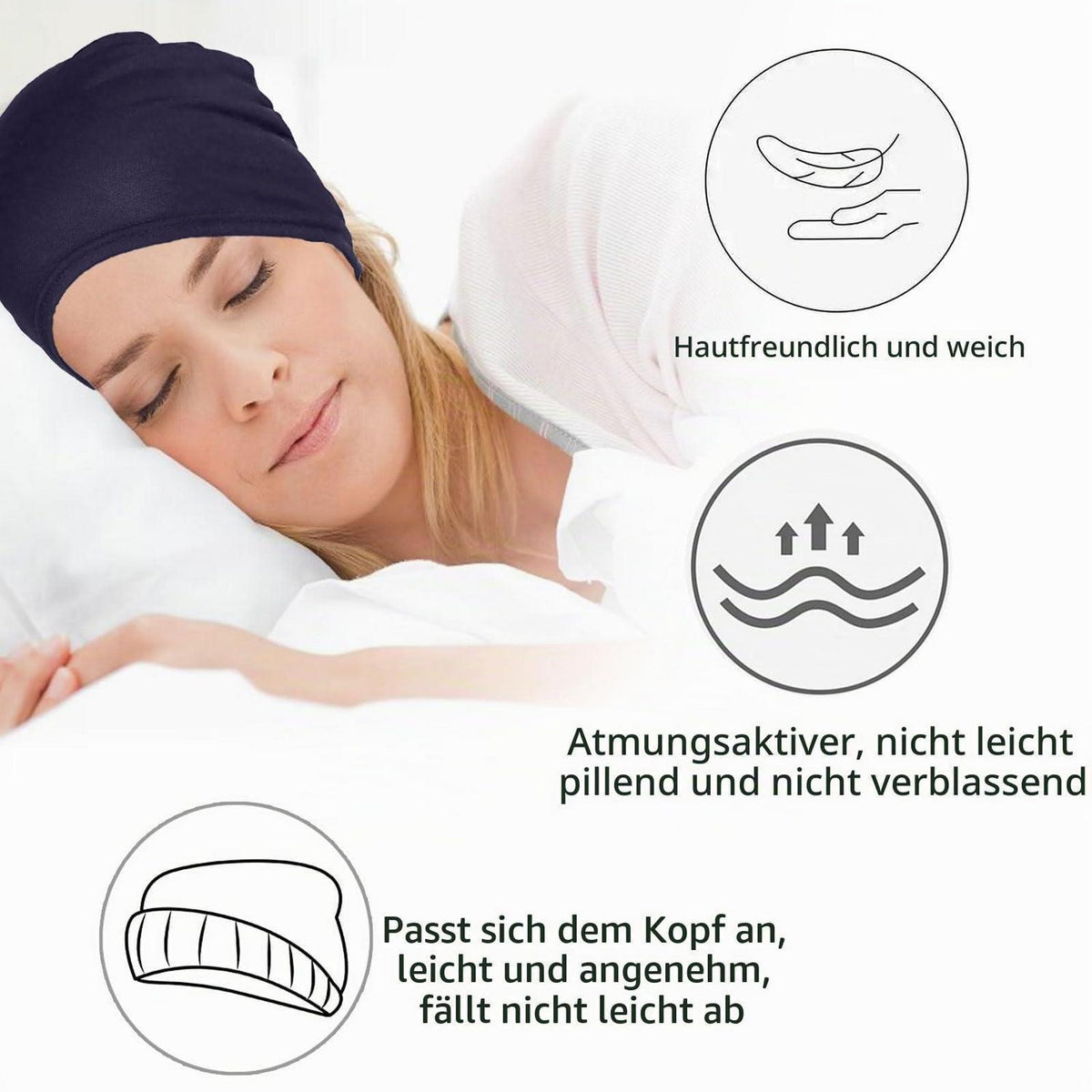 Chemo Mütze Baumwolle Bambus für Haarausfall, weich & atmungsaktiv