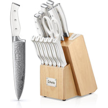 Messerblock Set 14-teilig mit Selbstschärfer, Edelstahl, Holzblock Weiß