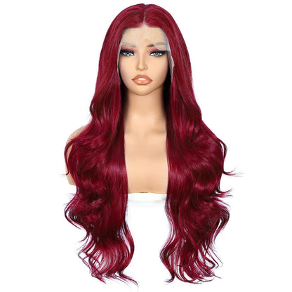 Rote Körperwelle Lace Front Perücke Synthetisch 26 Zoll