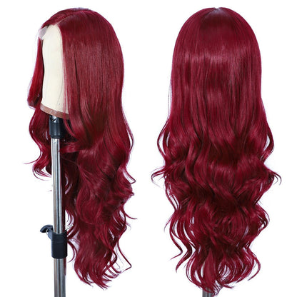 Rote Körperwelle Lace Front Perücke Synthetisch 26 Zoll