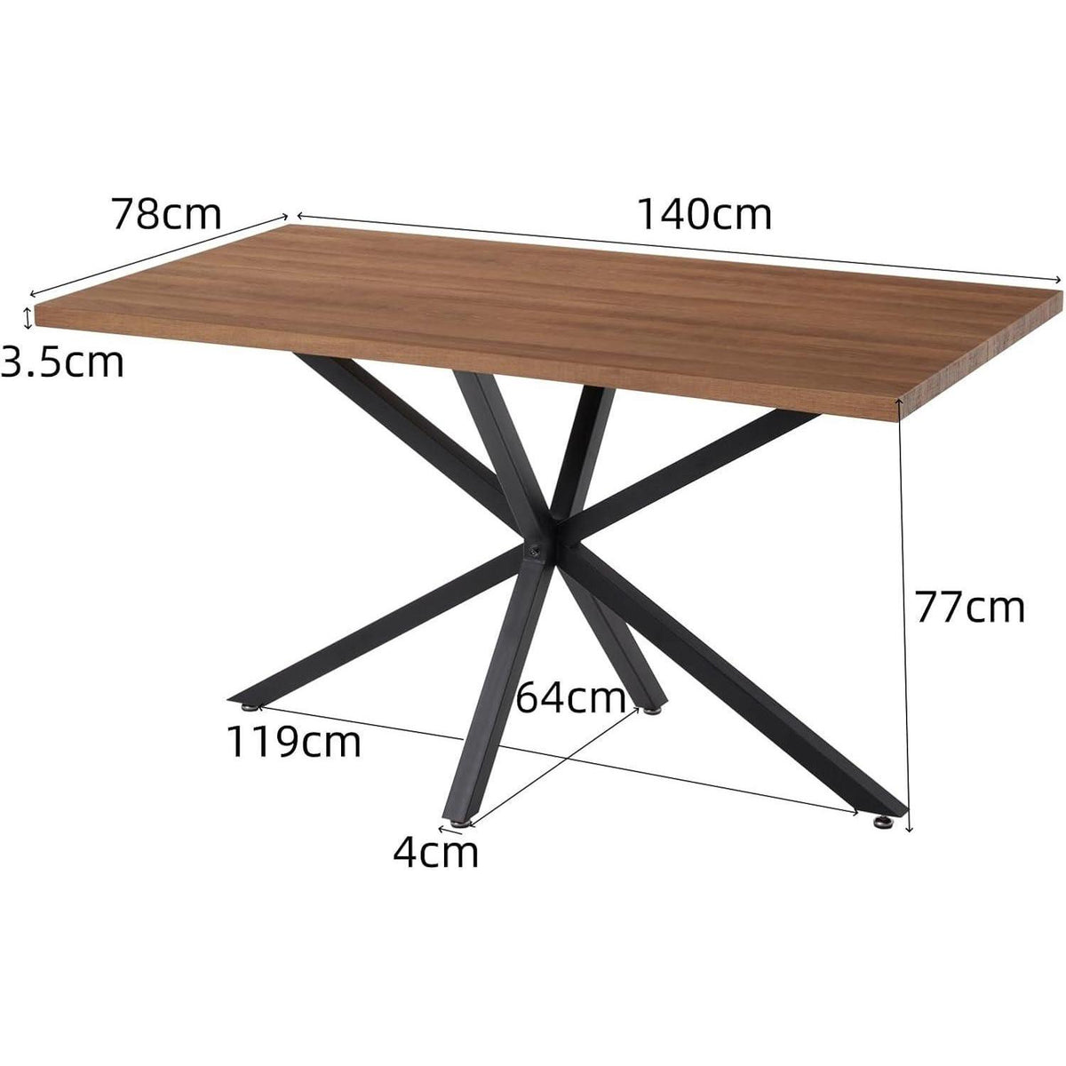 Moderner Esstisch 140x78cm – Dunkle Eiche, Metallbeine