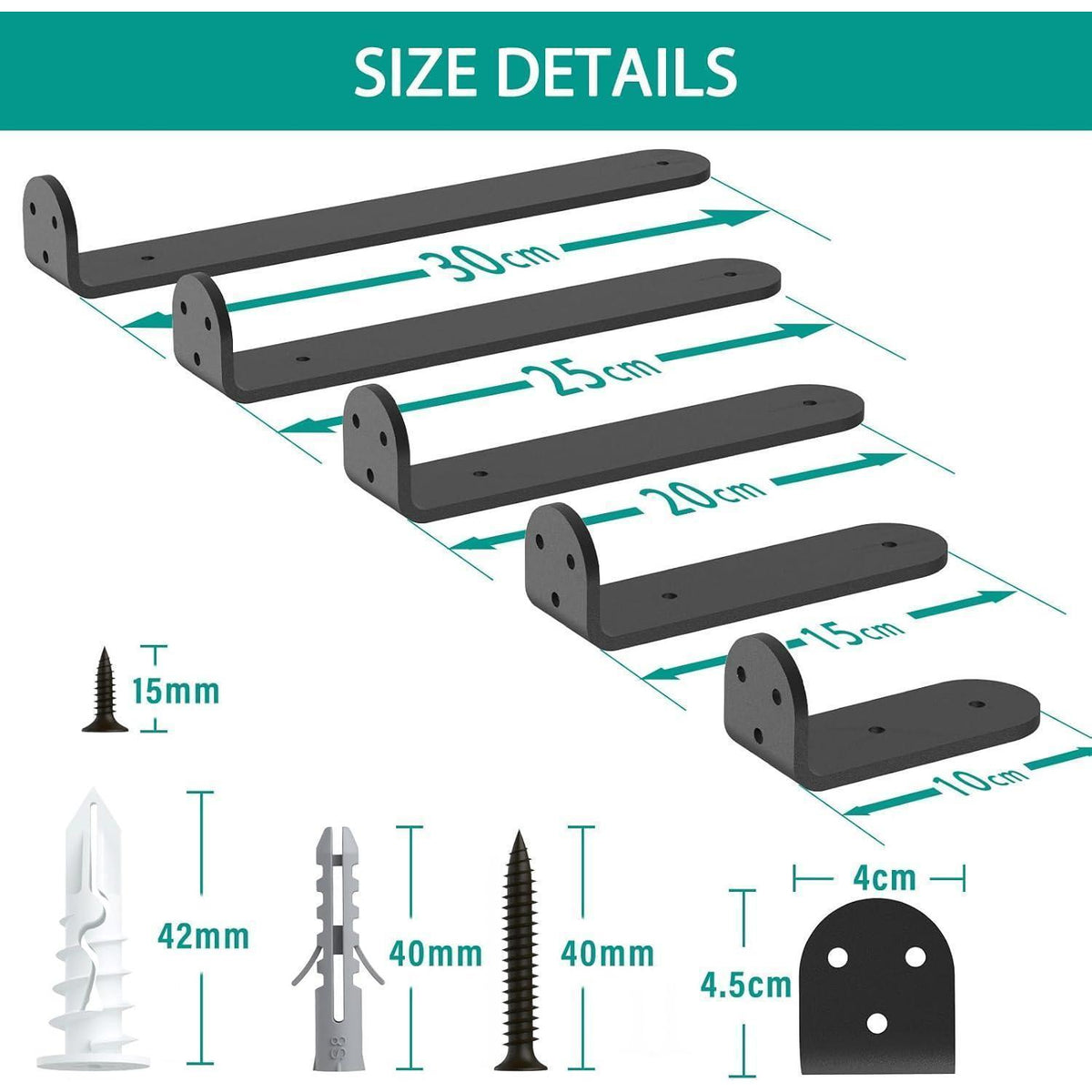 6x Schwerlast Regalhalterung 25cm Schwarz, 70kg Tragkraft