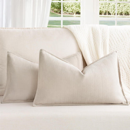Chenille Kissenbezug 40x60 - Beige 2er Set - Dekor Kissen