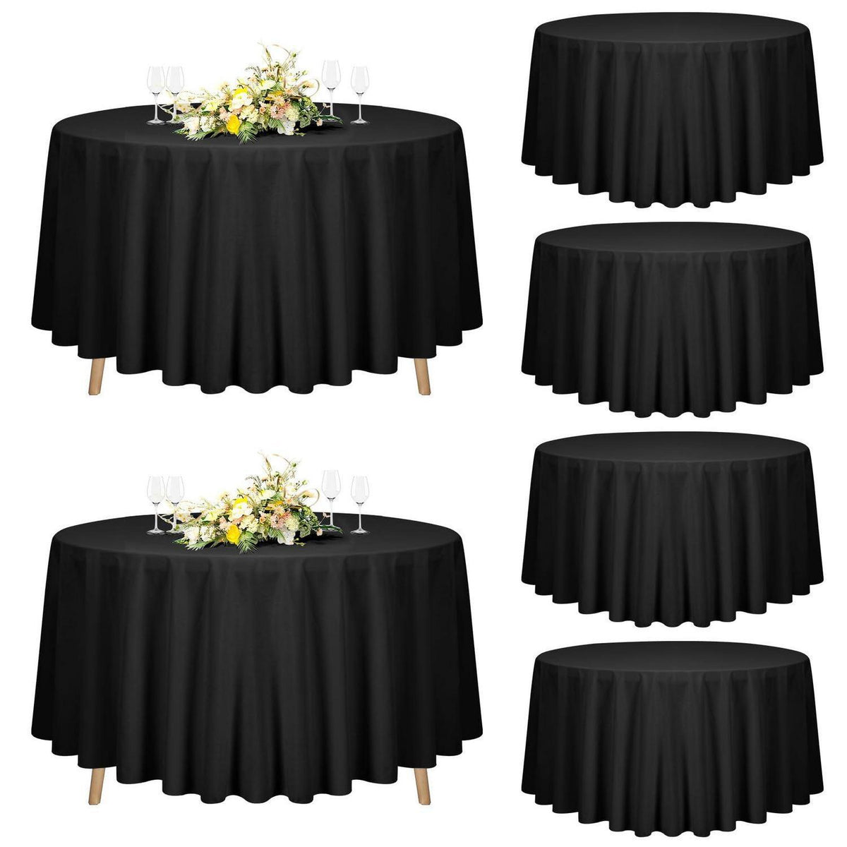 6x Runde Tischdecke Schwarz 228cm – Waschbar & Elegant