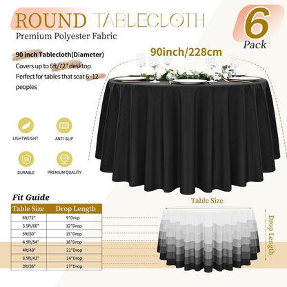 6x Runde Tischdecke Schwarz 228cm – Waschbar & Elegant