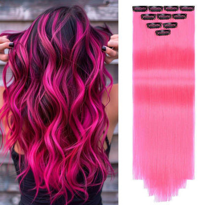 10x Clip-in Haarverlängerung Pink 50cm – Bunt & Glänzend